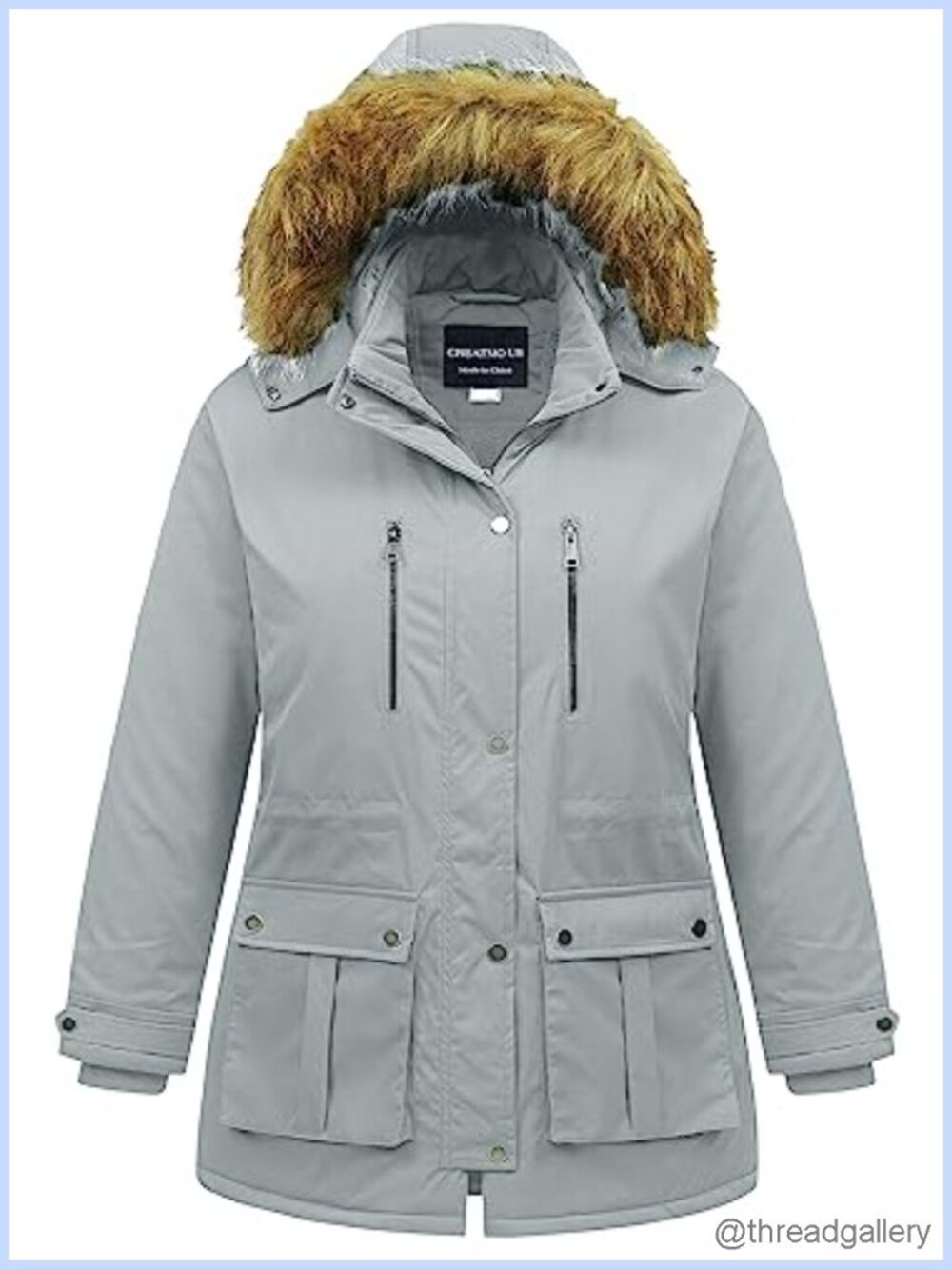 Plus Size Waterproof Down Alternative Puffer Parka Long Winter Coat Fur Hood
